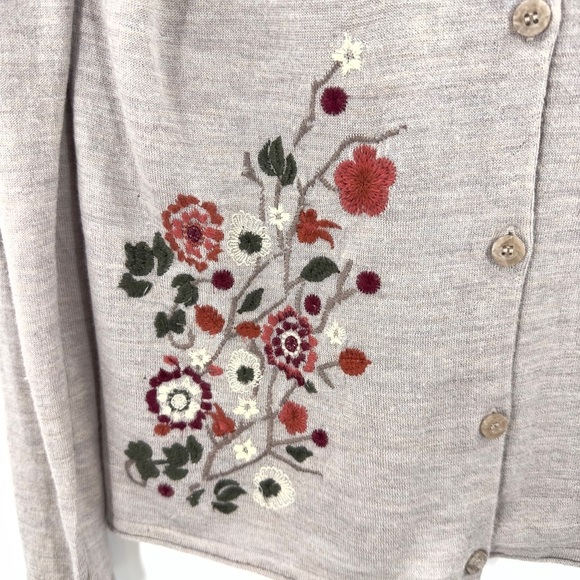 Garnet Hill Floral Embroidered Cardigan Womens Size S 100% Merino Wool Gray - Picture 4 of 11